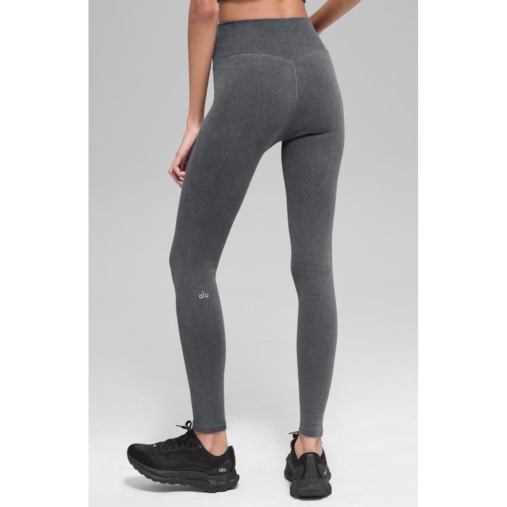 Alo Yoga High-Waist Alosoft Lush Ribbed Leggings Charcoal Heather Grey Small